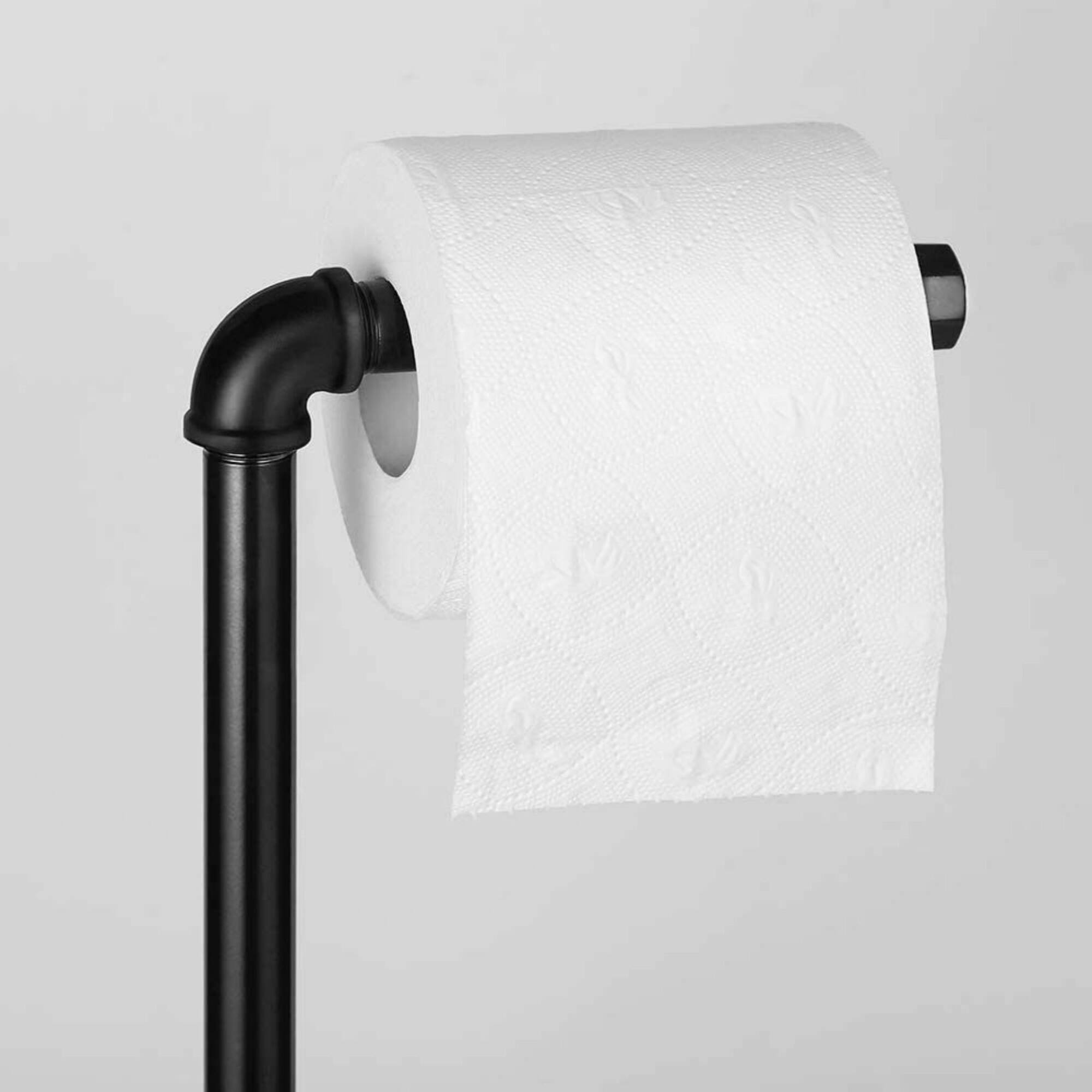 NEX™ 24" Brown Freestanding Iron Pipe Toilet Paper Holder with Solid Wood Base